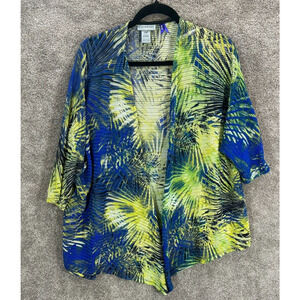 Catherines Swim Cover Up Womens 1X=18-20 Petite Blue Tropical Open Front Beachy